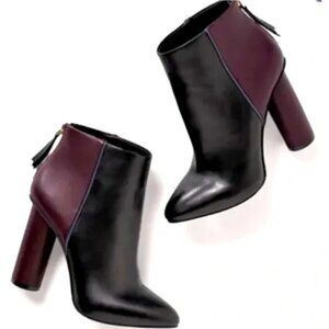 *Cabi Bisset Ankle Boots Womens 8 Heeled Color Block Black Burgundy Leather-6004